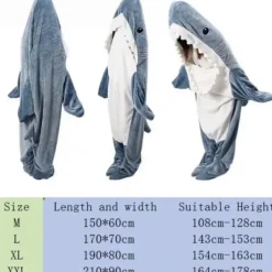 Haj-filt-hoodie Onesie för vuxna och barn, mysig flanellhajdräkt hajsovsäck L (passar för 143 cm–153 cm)-FA-> Dräkter