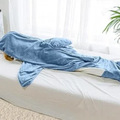 Haj-filt-huvtröja Onesie för Vuxna och Barn, Mysig Flanell Hajdräkt Hajsovsäck L (Passar för 143cm-153cm)> Dräkter