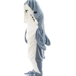 Hajformad sovsäck filt tecknad djur jumpsuit flanell herr och dam hem kläder haj pyjamas 190><noscript><img width=