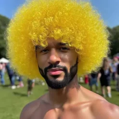 Halloween Afro cosplay bubbelhuvud peruk personlighetsfärg kort lockigt hår (gul)> Peruker