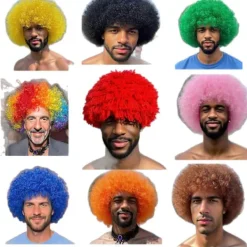 Halloween Afro cosplay bubbelhuvud peruk personlighetsfärg kort lockigt hår (gul)><noscript><img width=