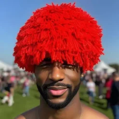 Halloween Afro cosplay bubbelhuvud peruk personlighetsfärg kort lockigt hår (Rött garn)> Peruker