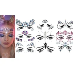 Halloween ansiktsjuveler festival kvinnlig sjöjungfru ansiktsjuveler glänsande 9 set strass rave festival ansiktsjuveler, kristall ansiktsklistermärke ögon ansiktskropp tillfällig tatuering | Fyndiq> Smink