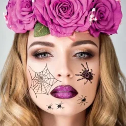 Halloween Barn Tatuering Klistermärken Pumpa Häxa Tecknad Dödskalle Parodi Tatuering Klistermärke Spider-FD-><noscript><img width=