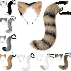 Halloween COS Simulation Fox Plysch Svans Kläder Tillbehör Djursvans Katt Pannband Hårrosett Huvudbonad - Perfekt><noscript><img width=