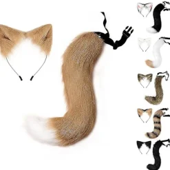 Halloween COS simulering räv plysch svans kläder tillbehör djur svans katt öra hår rosett huvudbonader grå-max><noscript><img width=