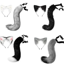 Halloween COS simulering räv plysch svans kläder tillbehör djur svans katt öra hår rosett huvudbonader grå-max><noscript><img width=