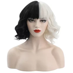 Halloween Cosplay Kuila peruk halv svart halv med lockiga peruker> Peruker