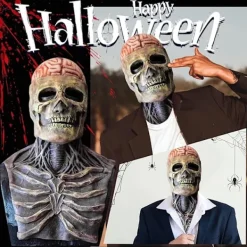 Halloween Dödskallemask, Dödskallemask med Rörlig Käke, Naturlig Latex Helansikts Dödskallemask, Vuxen Dödskallemask, för Cosplay Party Mask> Masker