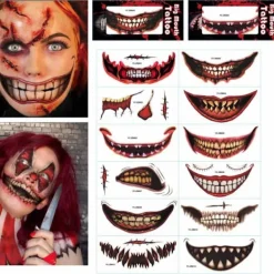 Halloween dekoration, 12 stycken Halloween Mun Tattoo Klistermärken Läskiga Läppar DIY Dec> Smink