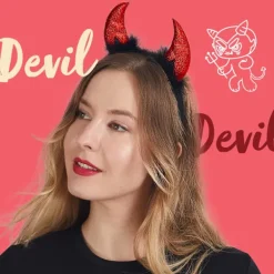 Halloween Djävulshorn Hårband Demonhorn Huvudbonad Röda Djävulshorn Röd Djävulsdräkt Tillbehör för Barn Kvinnor Män Halloweenfest><noscript><img width=