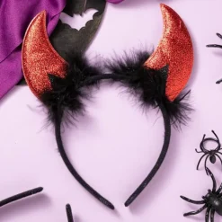 Halloween Djävulshorn Hårband Demonhorn Huvudbonad Röda Djävulshorn Röd Djävulsdräkt Tillbehör för Barn Kvinnor Män Halloweenfest><noscript><img width=