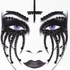 Fashion Hitch Halloween Fake Tatuering Dödskalle Ben Ansikte Konst Smycken Rhinestone Klistermärke> Smink