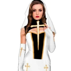 Halloween Fantasia Fancy Dress Kvinnors Nunna Cosplay Kostym Spel Uniform One Size><noscript><img width=