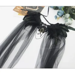 Halloween Fjäder Cape Svart Päls Krage Mesh Cape Midi Kjol Scenkostym Knappar> Huvudbonader