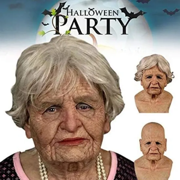 Halloween Gammal Man Huvudbonad, Realistisk Silikonmaskerad Helhuvud Knepig Rekvisita Old Woman> Masker