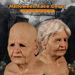 Halloween Gammal Man Huvudbonad, Realistisk Silikonmaskerad Helhuvud Knepig Rekvisita Old Woman><noscript><img width=