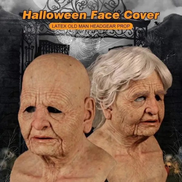 Halloween Gammal Man Huvudbonad, Realistisk Silikonmaskerad Helhuvud Knepig Rekvisita Old Woman> Masker