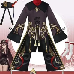 Halloween Genshin Impact Cosplay Uniform Kostymset med Hatt Anime Film Hu Tao (M)><noscript><img width=
