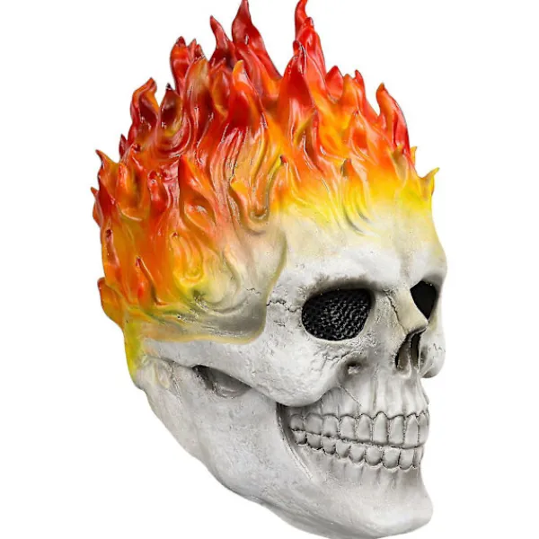 Halloween Ghost Rider Flame Skull Mask, Horror Ghost Full Face Latex Cosplay Kostymrekvisita> Masker