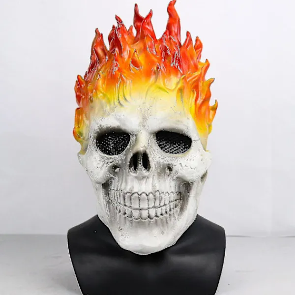 Halloween Ghost Rider Flame Skull Mask, Horror Ghost Full Face Latex Cosplay Kostymrekvisita> Masker