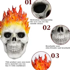 Halloween Ghost Rider Flame Skull Mask, Horror Ghost Full Face Latex Cosplay Kostymrekvisita><noscript><img width=