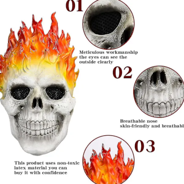 Halloween Ghost Rider Flame Skull Mask, Horror Ghost Full Face Latex Cosplay Kostymrekvisita> Masker