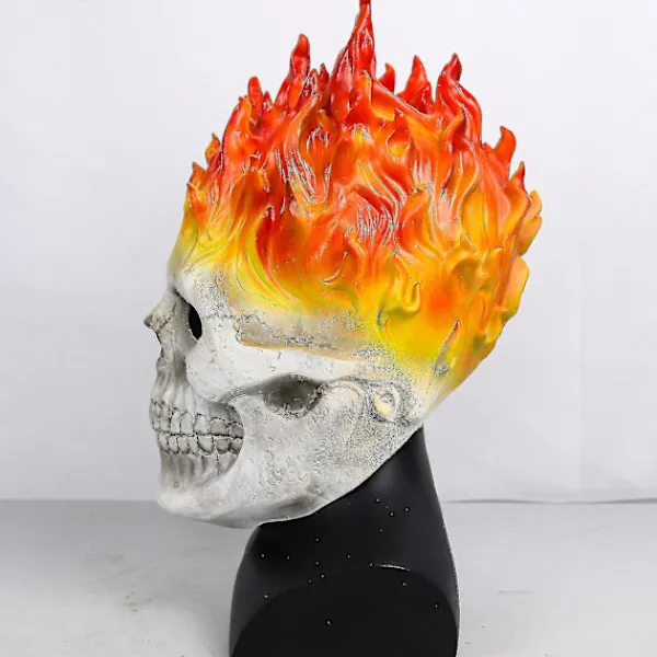 Halloween Ghost Rider Flame Skull Mask, Horror Ghost Full Face Latex Cosplay Kostymrekvisita> Masker