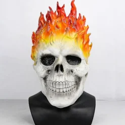 FMYSJ Halloween Ghost Rider Röd Och Blå Låga Dödskalle Mask Skräck Spöke Hel Ansikte Latex Cosplay Kostym Rekvisita (FMY)> Masker