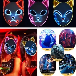Halloween Glödande Katt Mask LED Lady Demon Slayer><noscript><img width=