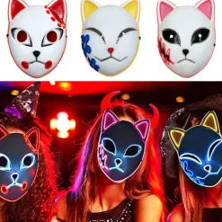 Halloween Glödande Katt Mask LED Lady Demon Slayer><noscript><img width=