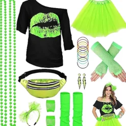 EURL Halloween Glow Party Set med Neonhalsband, Silikonarmband, Kjol och Laser Sport Midjeväska M><noscript><img width=