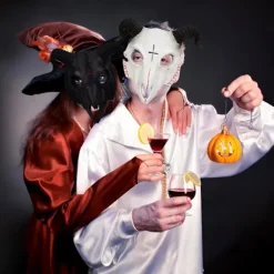Halloween Halv ansiktsmask Skrämmande Djurmask, Karneval Demon Mask Hörndjävul><noscript><img width=