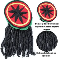 Halloween Hat Reggae Hat Jamaican Woolen Knitting Hat with Black Dreadlocks Wig Ethnic Style Reggae Beret for Halloween Costume> Huvudbonader
