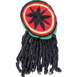 Halloween Hat Reggae Hat Jamaican Woolen Knitting Hat with Black Dreadlocks Wig Ethnic Style Reggae Beret for Halloween Costume><noscript><img width=