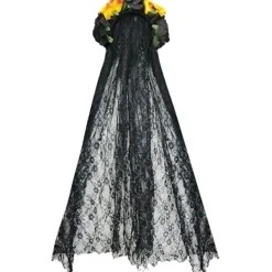 Halloween Hårband för Kvinnor Svart Slöja Spetshårband Blommor Catrina Party Huvudbonad Spökbrud Dekorationer (Svart + Gul)> Huvudbonader