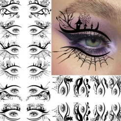 Halloween häxögonmakeup temporära tatueringar, 10 stycken realistiska falska ögontatueringsklistermärken, lämpliga för rollspel och fester> Smink