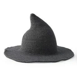 Halloween Häxhatt Trollkarlshatt Dam Bred Brätte Spira Svart Ull Stickad Mössa Karneval Party Cosplay> Huvudbonader