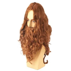 Halloween Jesus Peruk Kostym Rekvisita Lång Lockig Peruk Rolig Brun W One Size><noscript><img width=