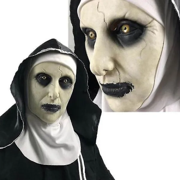 Halloween Jul Staden Nun Cosplay Full Head Latex Mask Halloween Karneval Fest Läskig Fancy Dress Up Djävul Nun Kostym Skräck Prop Close Mouth> Masker