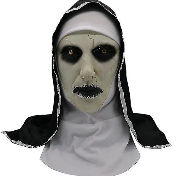 Halloween Jul Staden Nun Cosplay Full Head Latex Mask Halloween Karneval Fest Läskig Fancy Dress Up Djävul Nun Kostym Skräck Prop Close Mouth> Masker