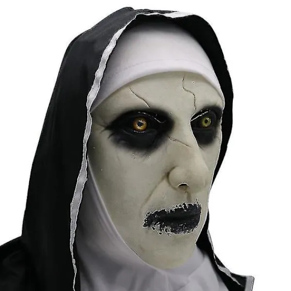Halloween Jul Staden Nun Cosplay Full Head Latex Mask Halloween Karneval Fest Läskig Fancy Dress Up Djävul Nun Kostym Skräck Prop Close Mouth> Masker