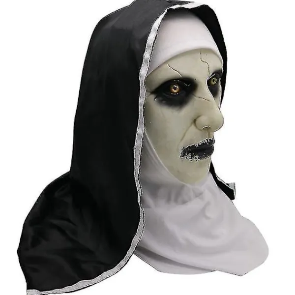 Halloween Jul Staden Nun Cosplay Full Head Latex Mask Halloween Karneval Fest Läskig Fancy Dress Up Djävul Nun Kostym Skräck Prop Close Mouth> Masker
