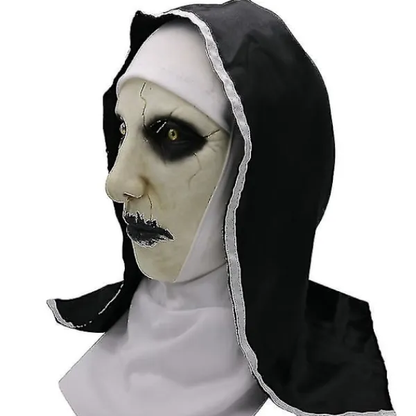 Halloween Jul Staden Nun Cosplay Full Head Latex Mask Halloween Karneval Fest Läskig Fancy Dress Up Djävul Nun Kostym Skräck Prop Close Mouth> Masker
