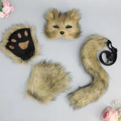 FJORD Halloween Katter Vargdräkt för Barnfödelsedagsfest, Halloween Rävar Utklädningsdräkt Inkluderar Rävmask, Svans, Handske Vit><noscript><img width=