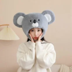 FMYSJ Halloween Koala Pälsig Hatt Huvudbonad Plysch Huvudskydd för Maskerader Halloween Plysch Tecknad Hatt Huvudbonad (FMY)><noscript><img width=