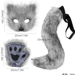 Halloween kostym simulation räv mask handskar plysch rävsvans handgjord djursvans cosplay rekvisita tillbehör Rosröd tredelad set One Size | Fyndiq><noscript><img width=