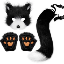 Halloween kostym simulation räv mask handskar plysch rävsvans handgjord djursvans cosplay rekvisita tillbehör Rosröd tredelad set One Size | Fyndiq><noscript><img width=