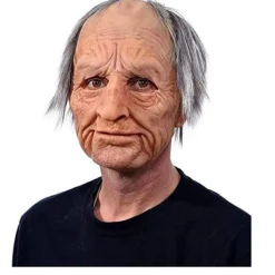 Halloween latexmask - Gammal man dekor realistisk ansiktsmask för mänskliga rynkor-XF1- D D><noscript><img width=