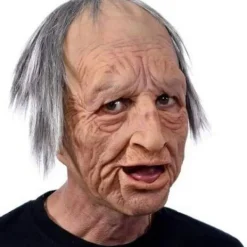 Halloween latexmask - Gammal man dekor realistisk ansiktsmask för mänskliga rynkor-XF1- D D><noscript><img width=